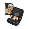 Compact diabetic travel case for glucose meter and daily supplies, with multiple compartments and stylish design.