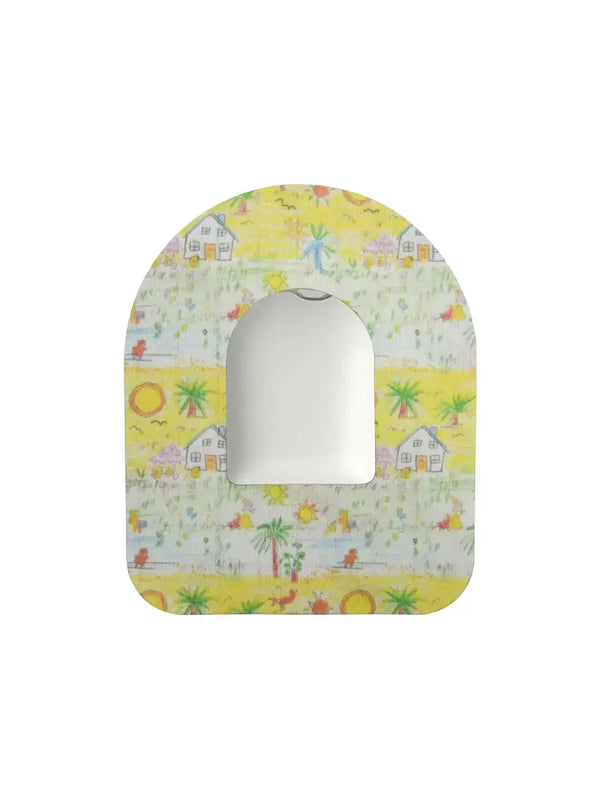 Omnipod Pod Patch with childhood memories design, adhesive protection for insulin pump, hypoallergenic and long-lasting.