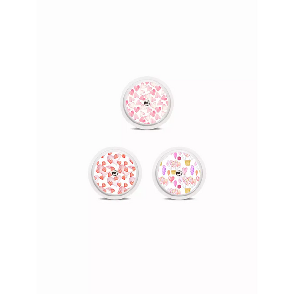 Freestyle Libre 2 Sensor Stickers Valentine Edition 2024 with rainbow heart motifs and water-resistant design.