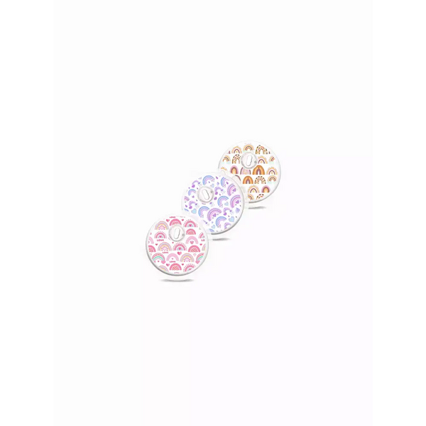 Valentine's Day-themed Freestyle Libre 3 sensor stickers in vibrant colors, water-resistant and easy to apply.