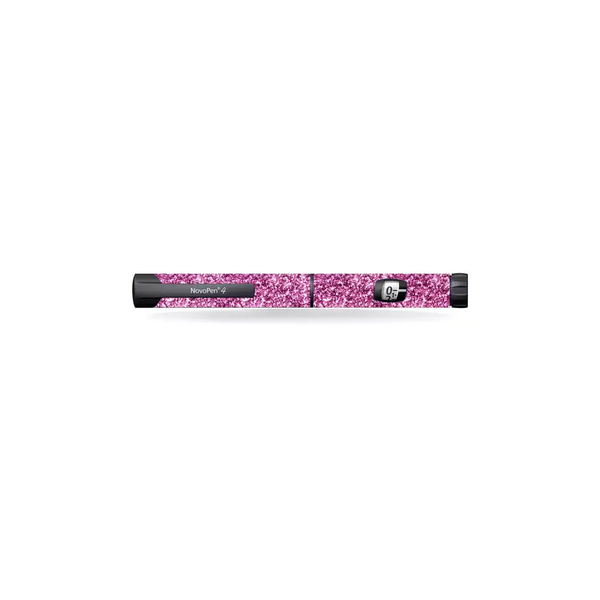 Novopen Echo insulin pen decorated with pink glitter Valentine 2024 sticker