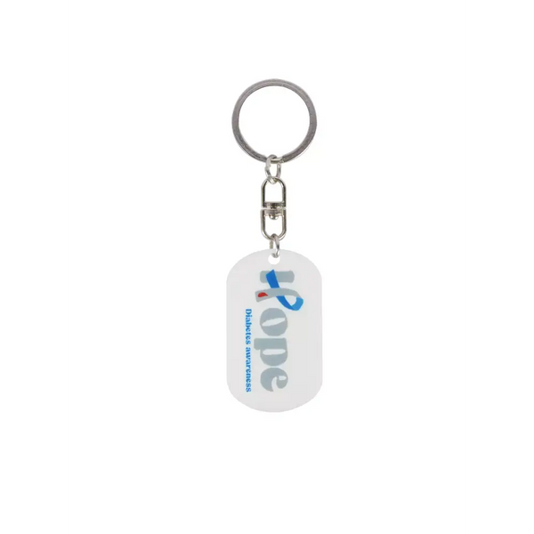 Medical Awareness Keychain promoting Diabetes Awareness, featuring durable design and advocacy motifs.