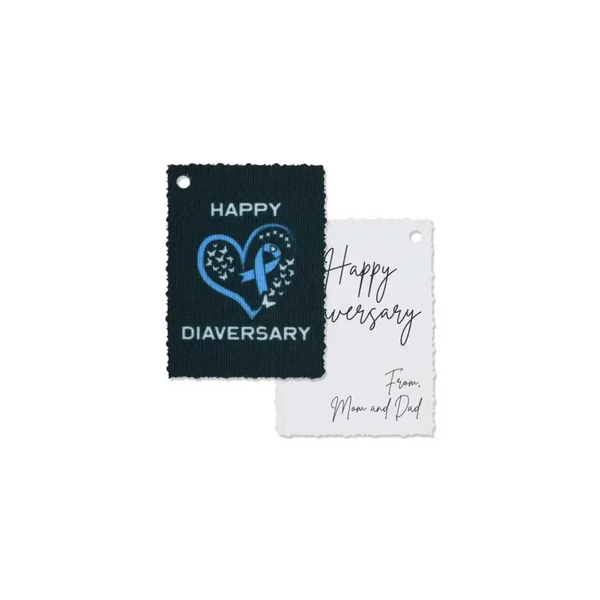Diaversary gift tags with inspirational designs and pre-punched holes for easy attachment.