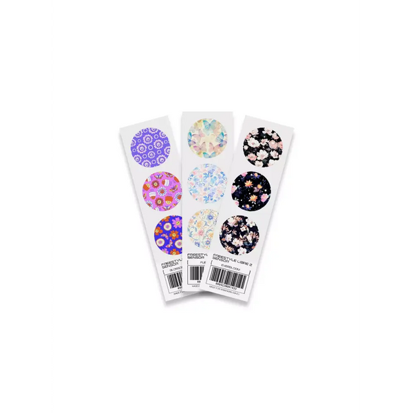 Spring Edition 2025 Freestyle Libre 2 stickers in floral and pastel designs, high-quality vinyl, waterproof, and sweat-resistant.
