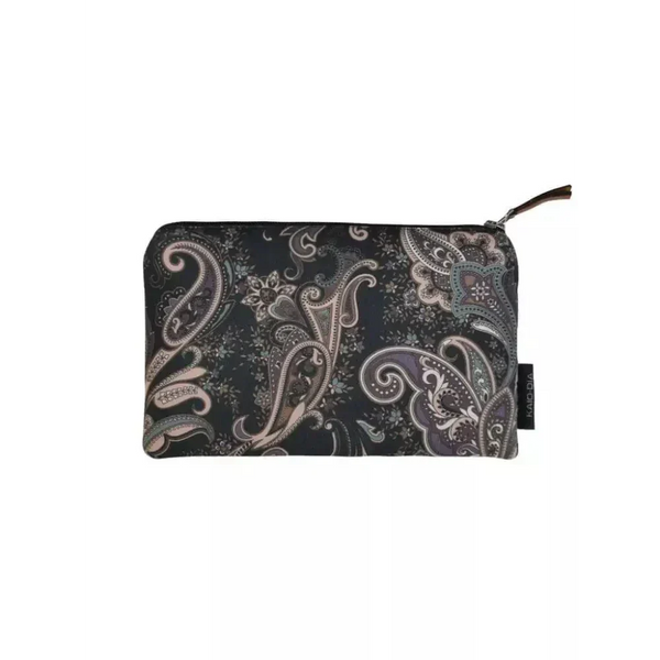 Zipper bag for diabetics with paisley design, practical compartments for glucose meter and supplies.