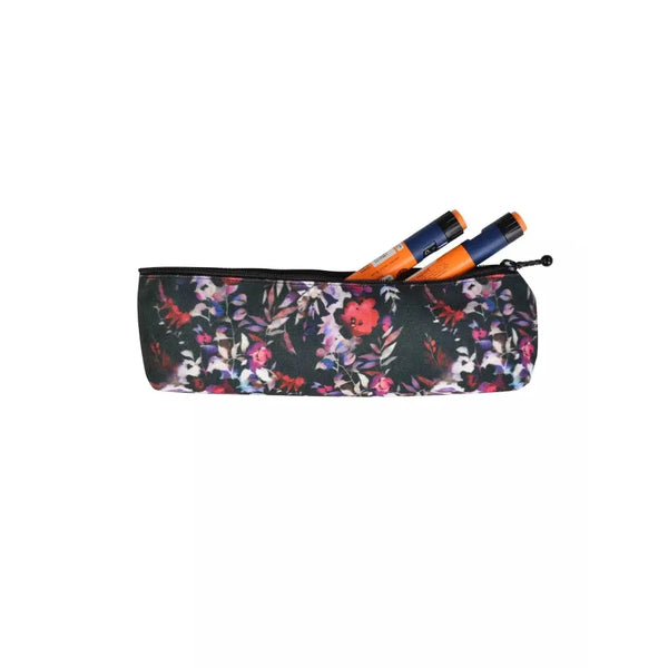 Insulin Cooler Travel Case - Dia-PencilCase with floral design holding insulin pens, compact and portable for diabetes management.