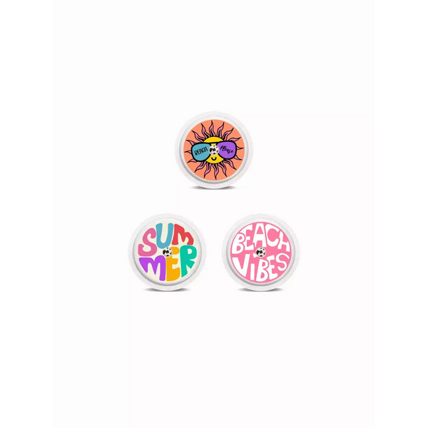 Summer-themed Freestyle Libre 2 stickers with tropical designs and text.