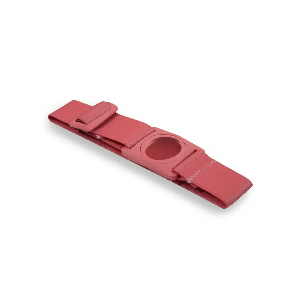 Adjustable pink Dexcom G7 armband with rotating clip, Barbie edition for secure glucose sensor alignment.