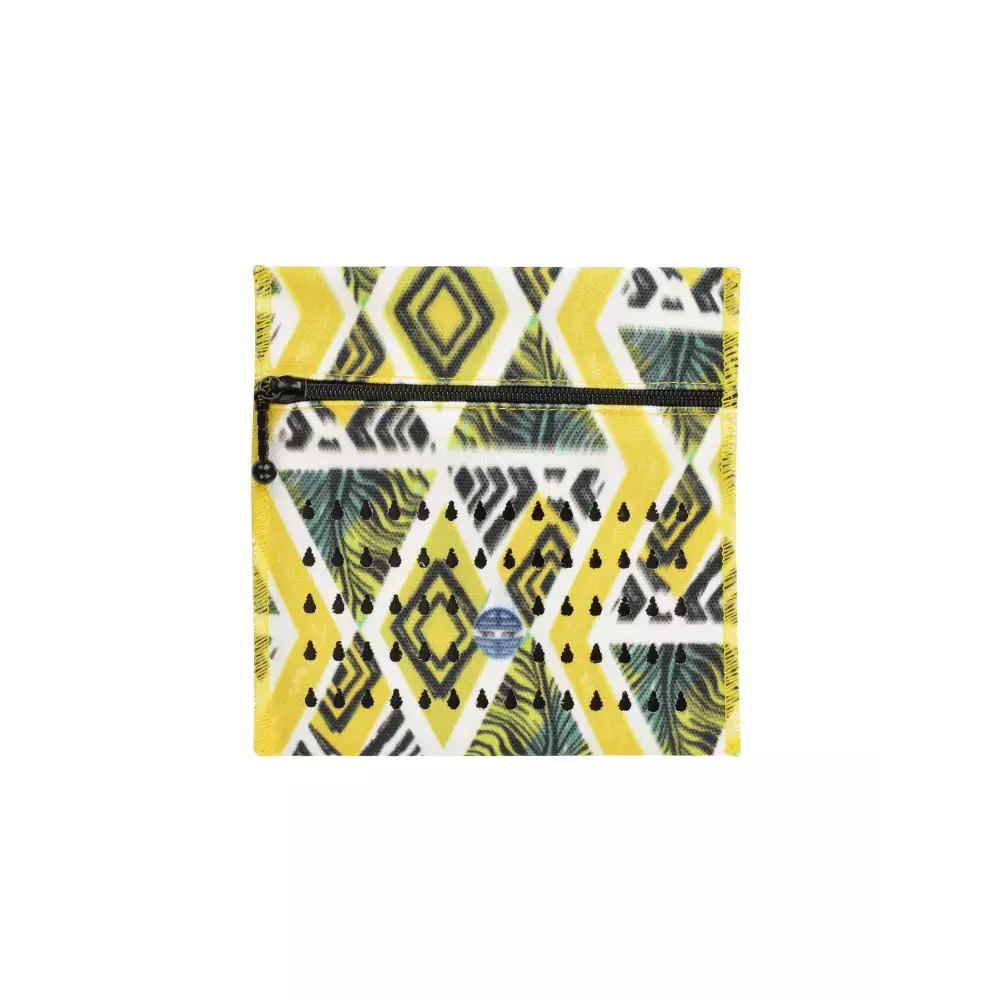 Insulin cooler travel case with vibrant geometric design.