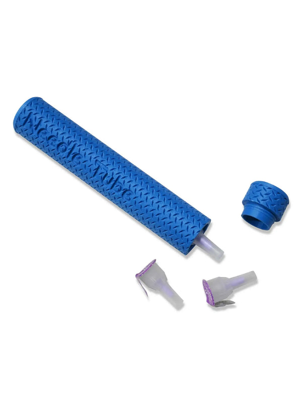 insulin pen needle storage tube sapphire blue container for safe storage of up to four insulin pen needles