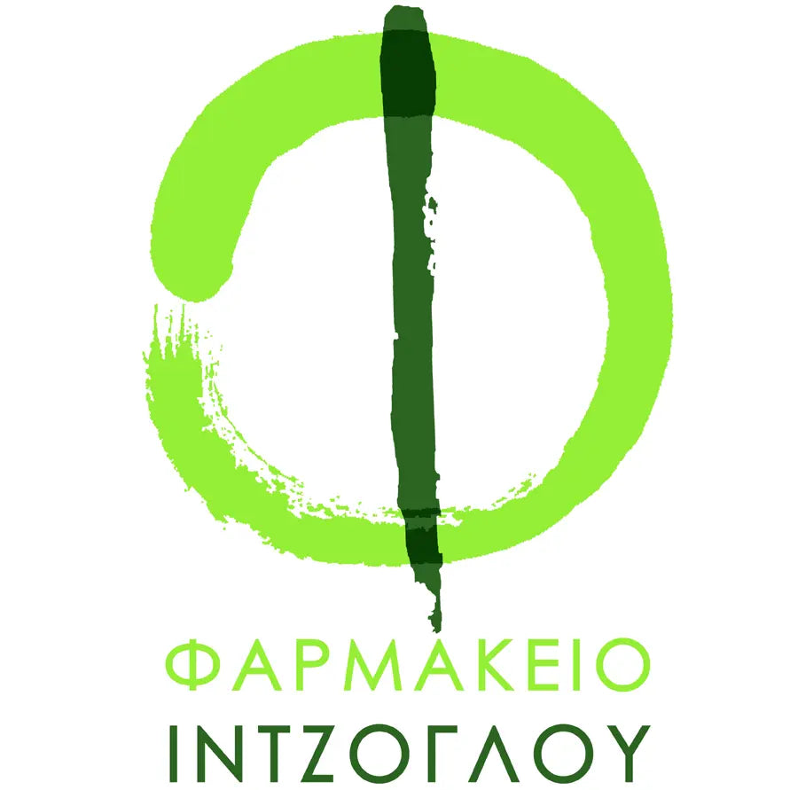 Inziglou Pharmacy Greece logo: a light green circle with a dark green vertical line, above green Greek text. Image