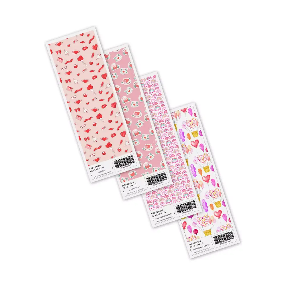 Valentine 2024 Novopen Echo insulin pen stickers with heart and love designs