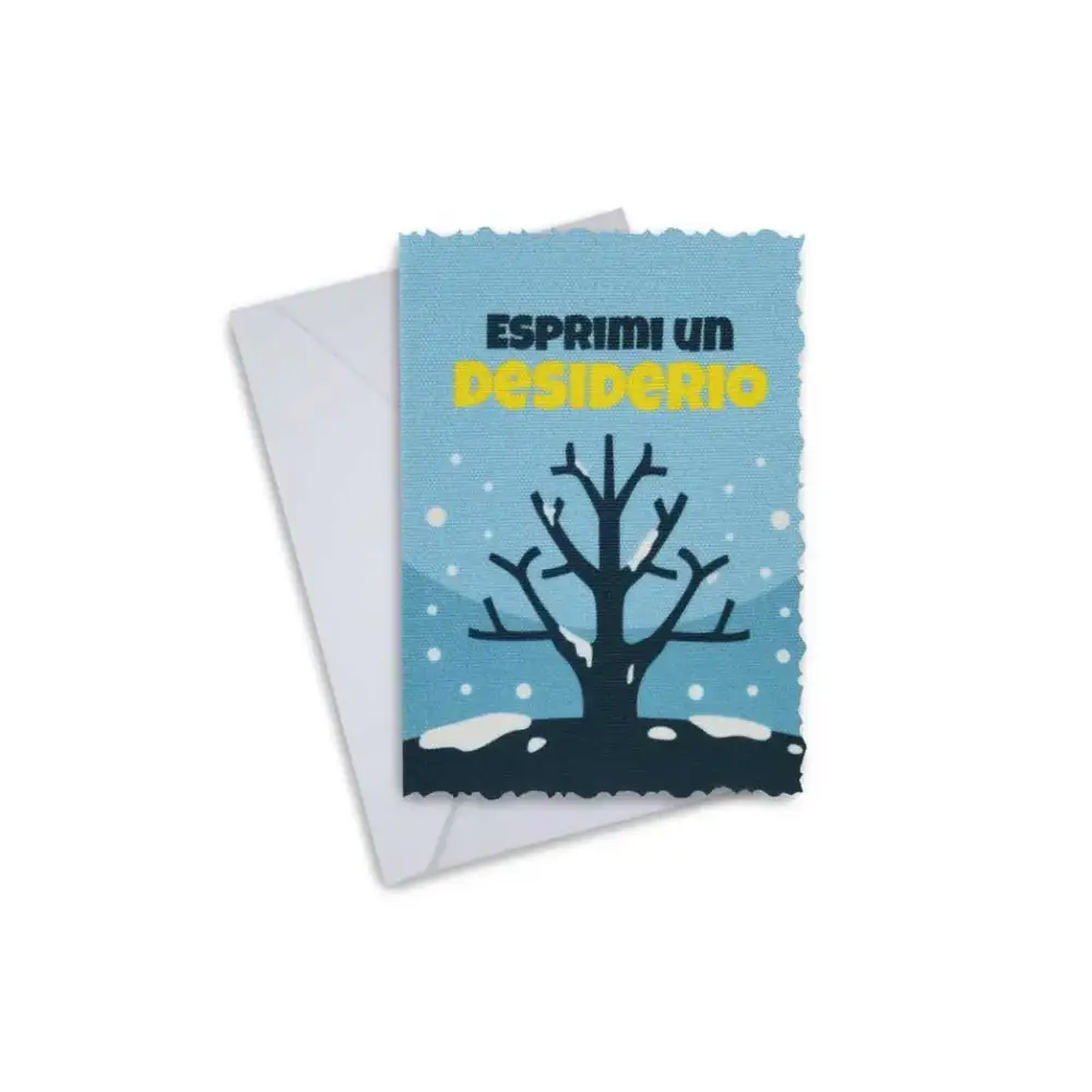 Elegant Christmas greeting card with tree design, pre-folded with envelope, featuring 'Esprimi un Desiderio'.