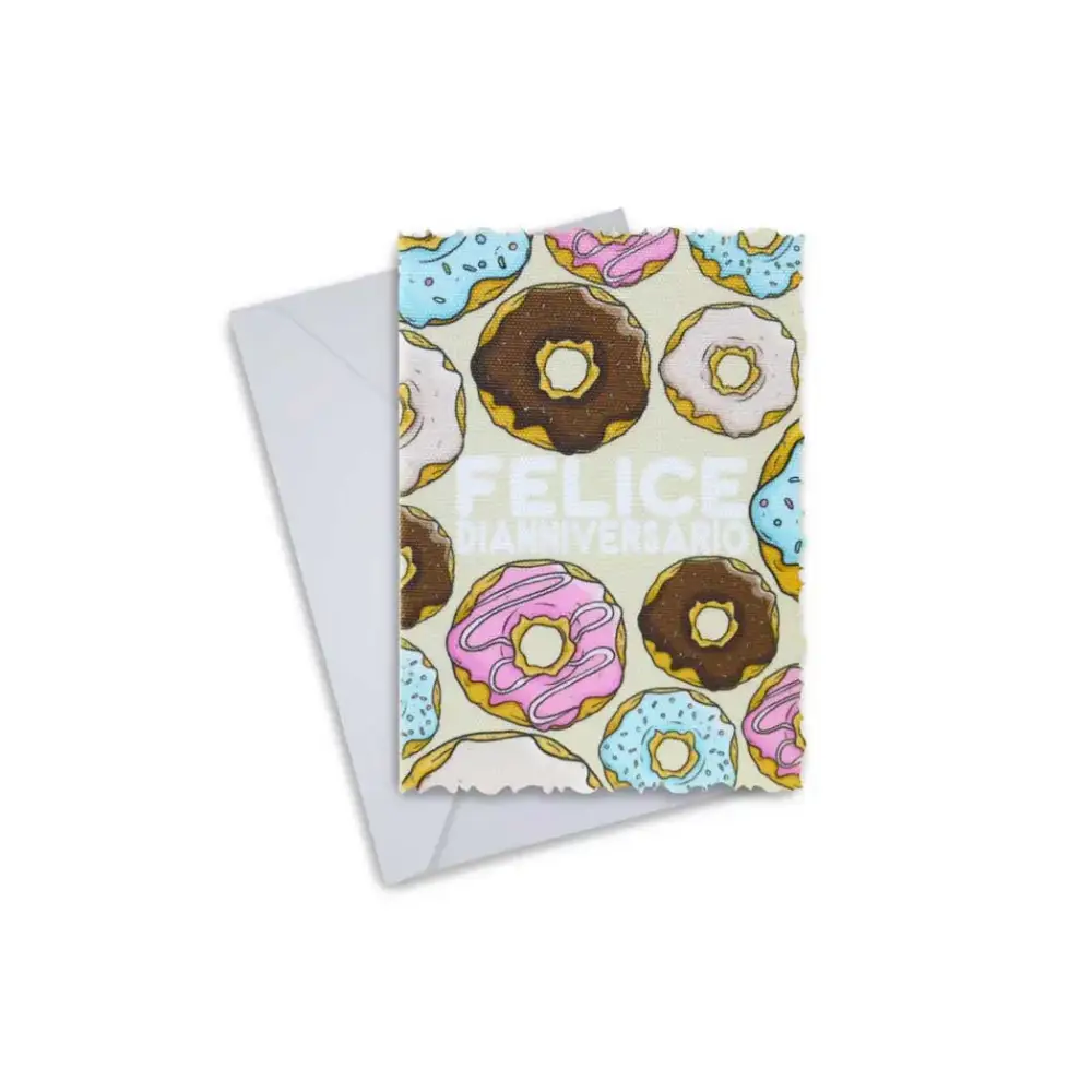 Diaversary Greeting Card with colorful donut design and envelope.