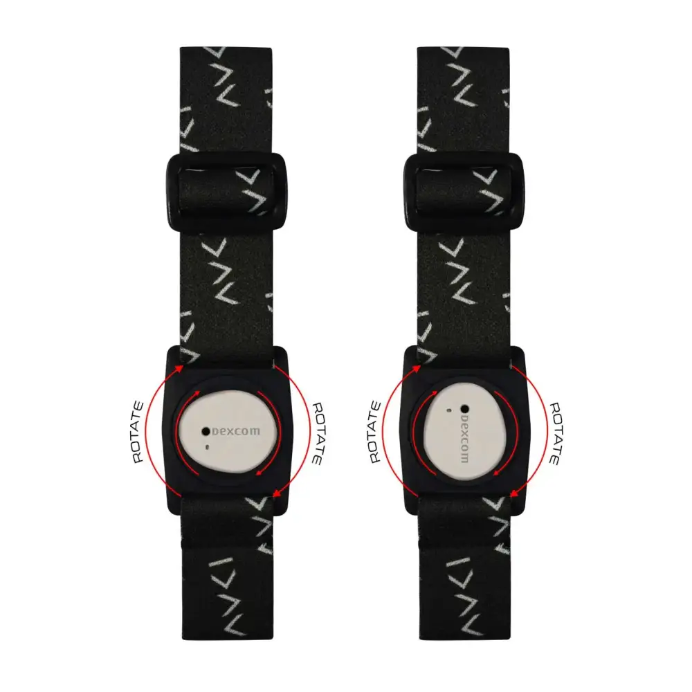 Black wristwatch with geometric pattern on band for Dia-Style Armband with Rotating Clip