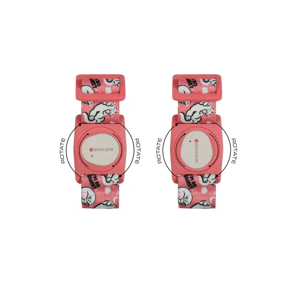 Pink digital watch with cartoon elephant pattern on Dia-Style Kiddy Dexcom G7 sensor armband