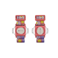 Pink digital watch with colorful striped band, perfect for Dia-Style Kiddy Dexcom G7 Sensor