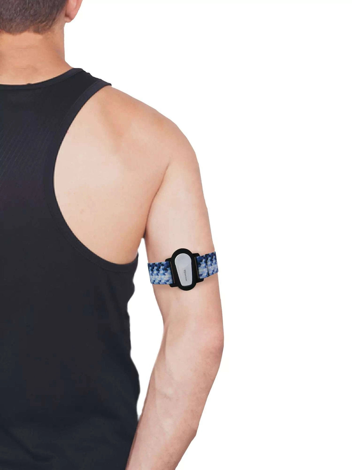 Dexcom G6 Adjustable Armband with graphic design worn on upper arm for secure sensor placement.