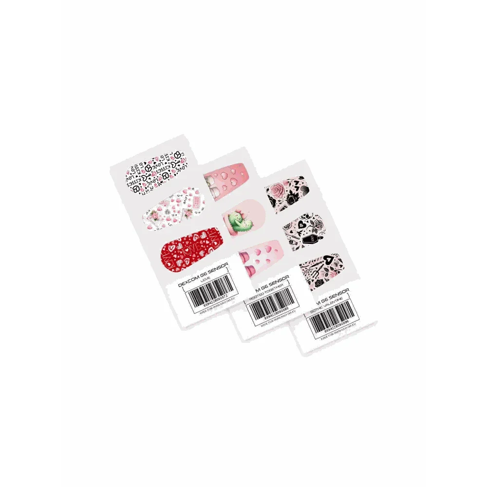 Dexcom G6 Stickers - Valentine Edition 2025 featuring love, plant, and gothic designs.