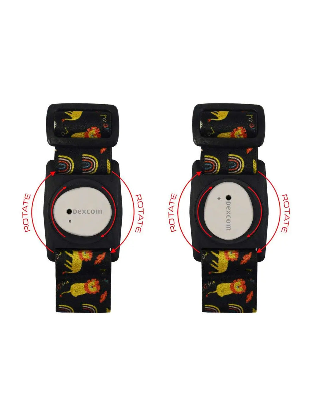 Braçadeira para Dexcom G7 para crianças com clipe rotativo, Dia-Style Kiddy Bunny Overload & Roar