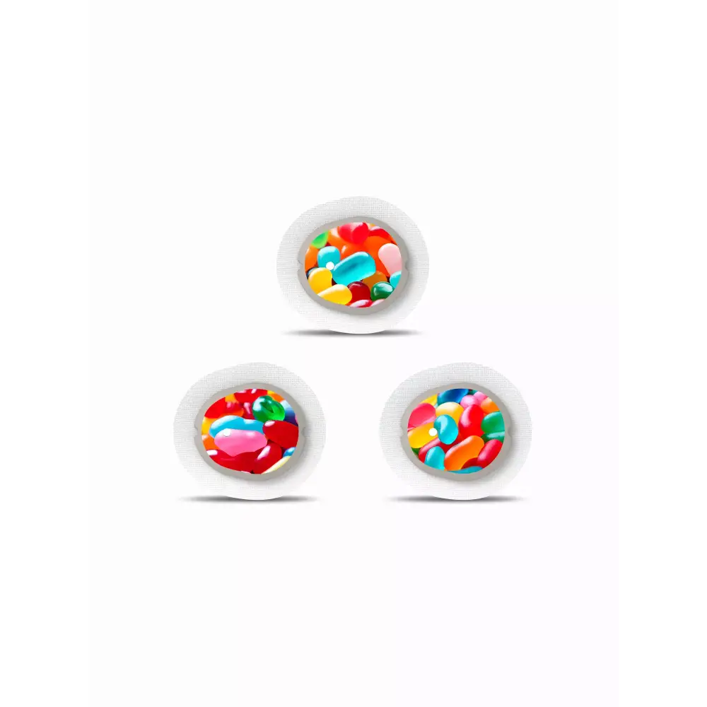 Dexcom G7 Stickers in Fun Vibes Jelly Beans design. Add colorful jelly bean designs to your sensor. 3 stickers per pack. Non-removable.