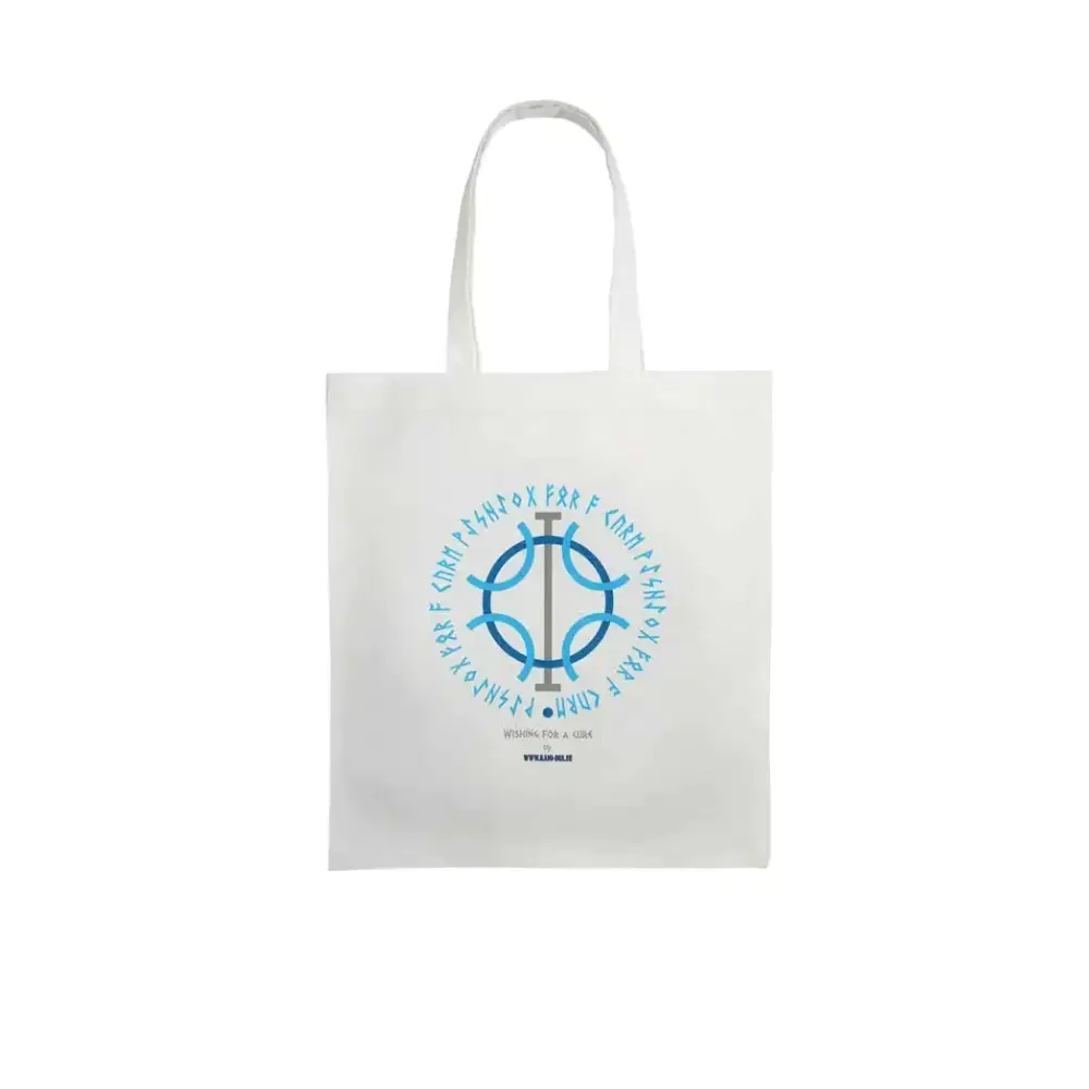 Diabetes Awareness Tote Bag with Viking symbols and rune text in blue.