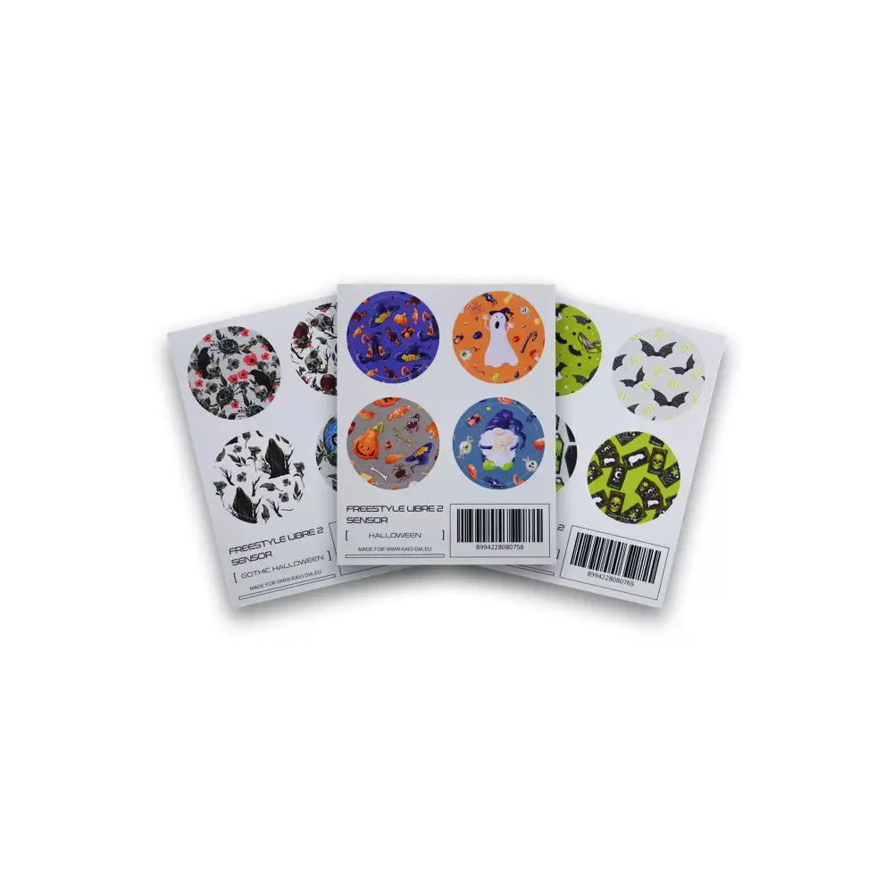 Freestyle Libre 1 & 2 Halloween sensor stickers set with spooky designs.