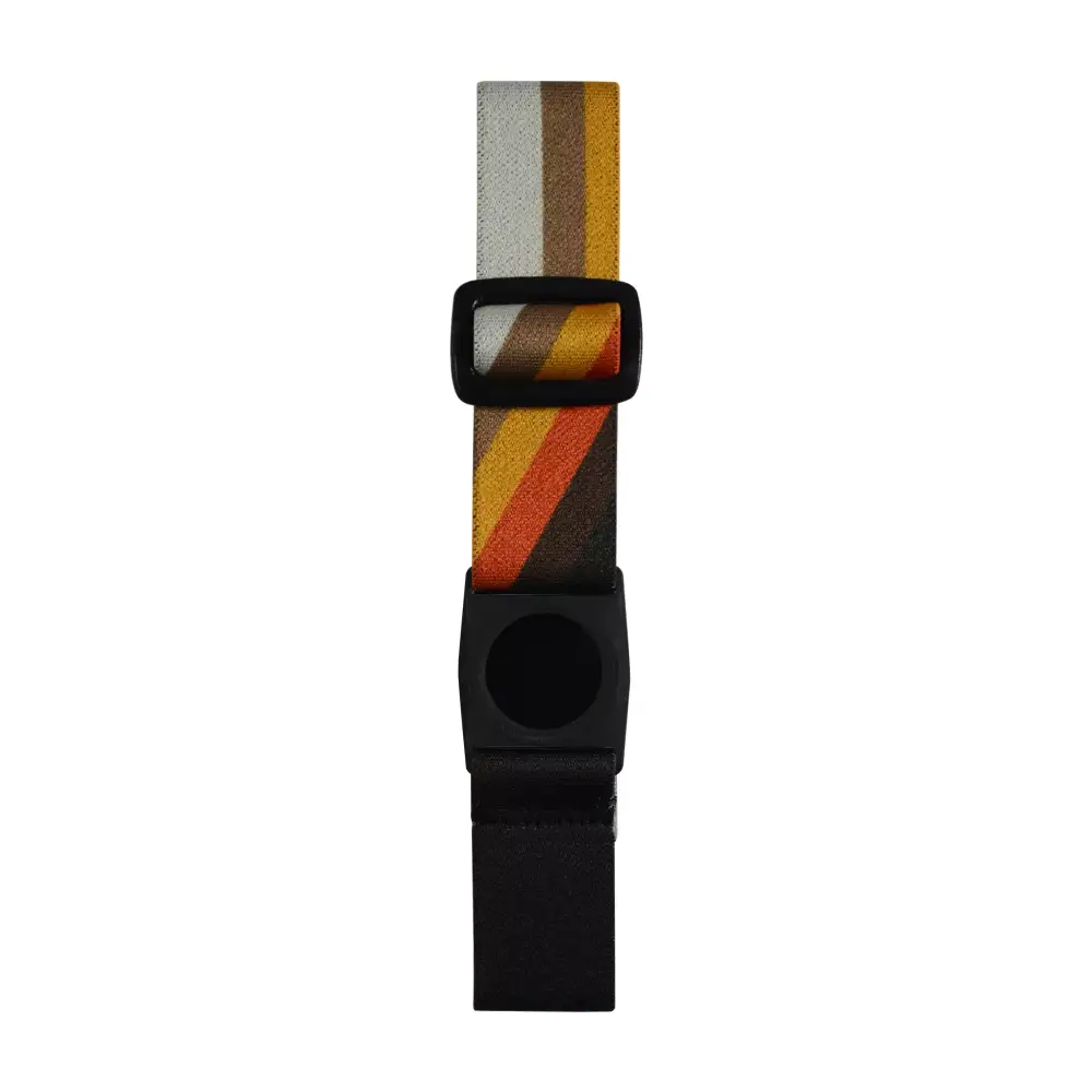 Freestyle Libre 3 Arm Band in multicolor stripes with adjustable black clasp, lightweight and comfortable for secure sensor fit during activities.