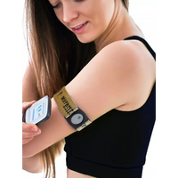 Freestyle Libre 3 Armband Viking Edition worn by a woman, showcasing intricate Viking runes, ensuring sensor security and style.