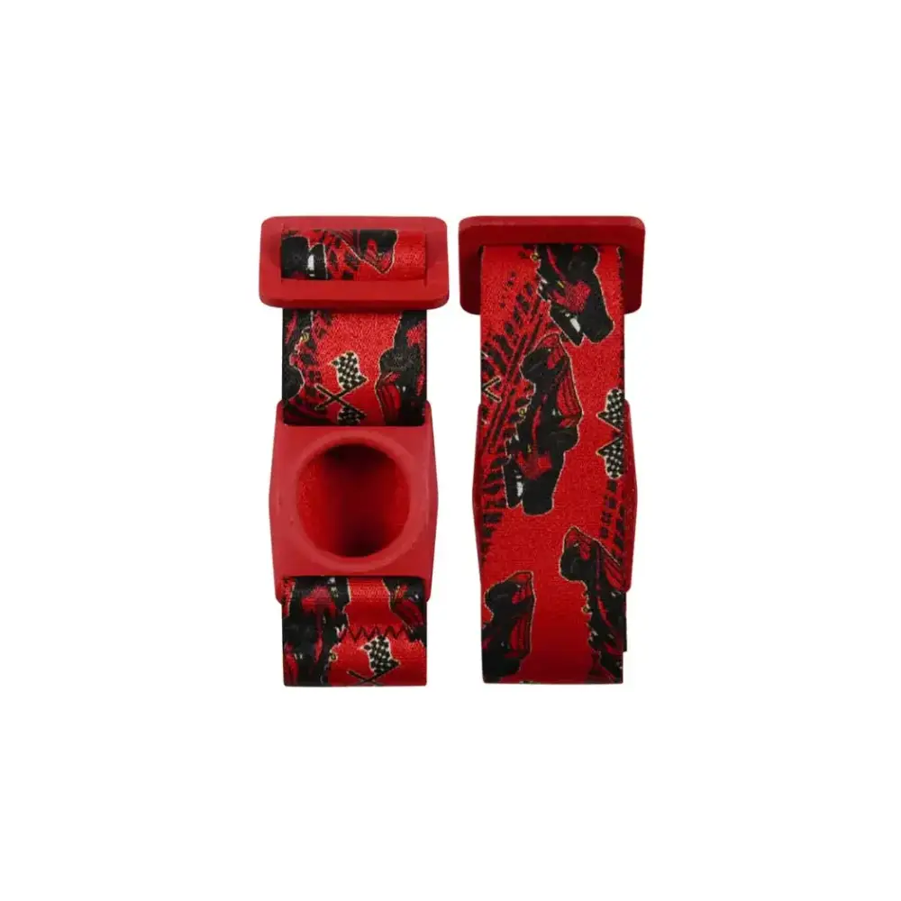Freestyle Libre 3 sensor armband for children with red and black print, designed for comfort and durability.