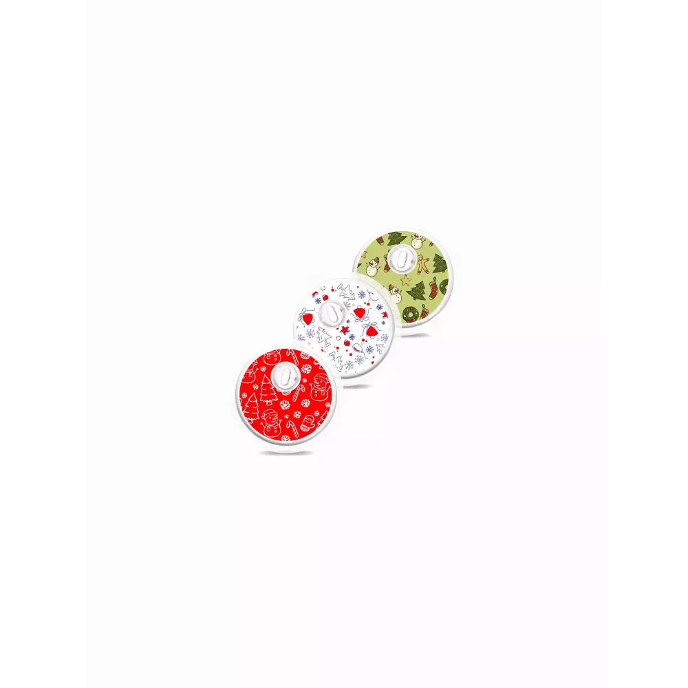 Three colorful fruit-themed pendants from Freestyle Libre Stickers - Christmas 2024