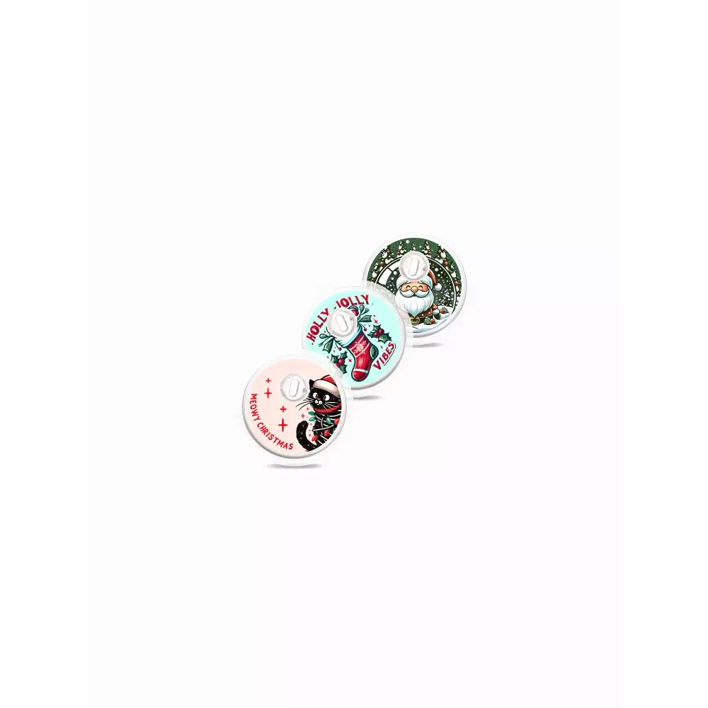 Four Christmas-themed stickers for Freestyle Libre 3 featuring festive designs