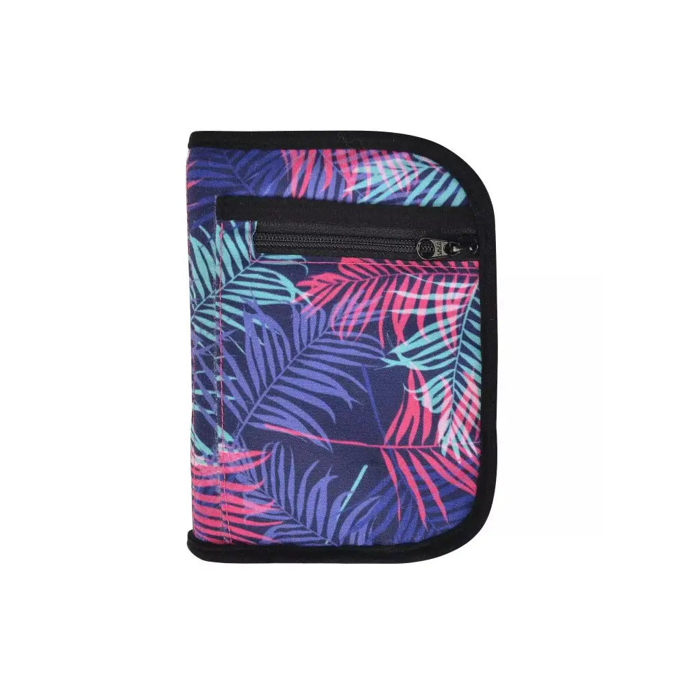 Compact diabetic travel case with colorful leaf design, perfect for organizing glucose meter and supplies.