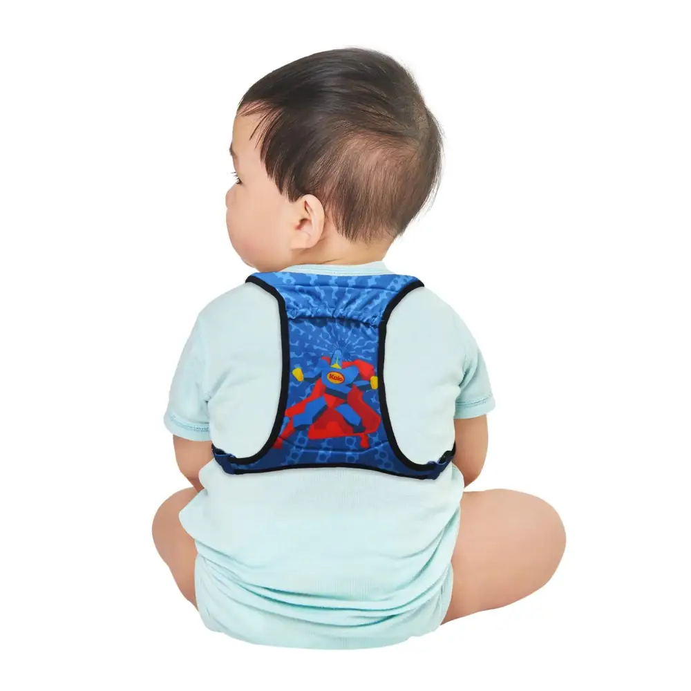 Harness for children wearing an insulin pump, showing adjustable straps and back pocket for pump storage, ideal for small kids.