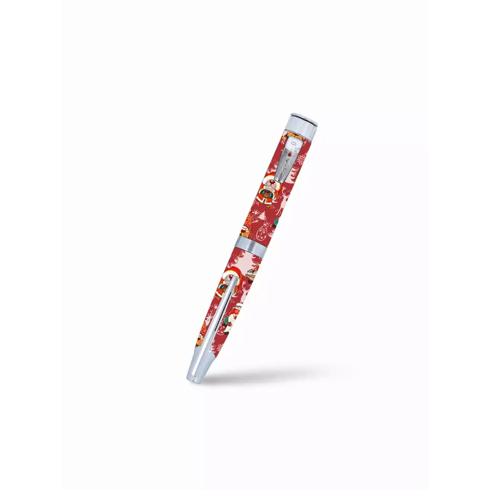 Decorative pen featuring red Christmas-themed stickers for HumaPen diabetes management