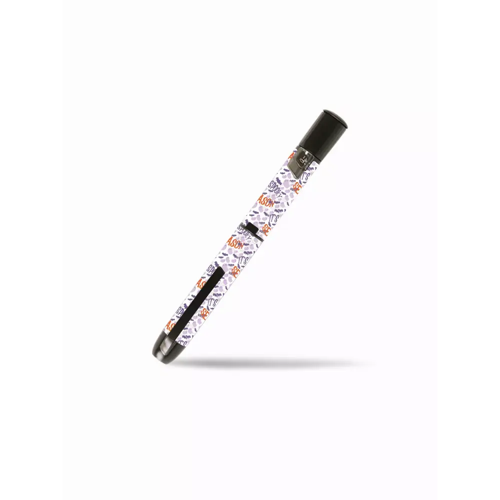 InPen Insulin Pen Stickers - 'It's Spooky Season' theme featuring bats and Halloween text in purple and orange.