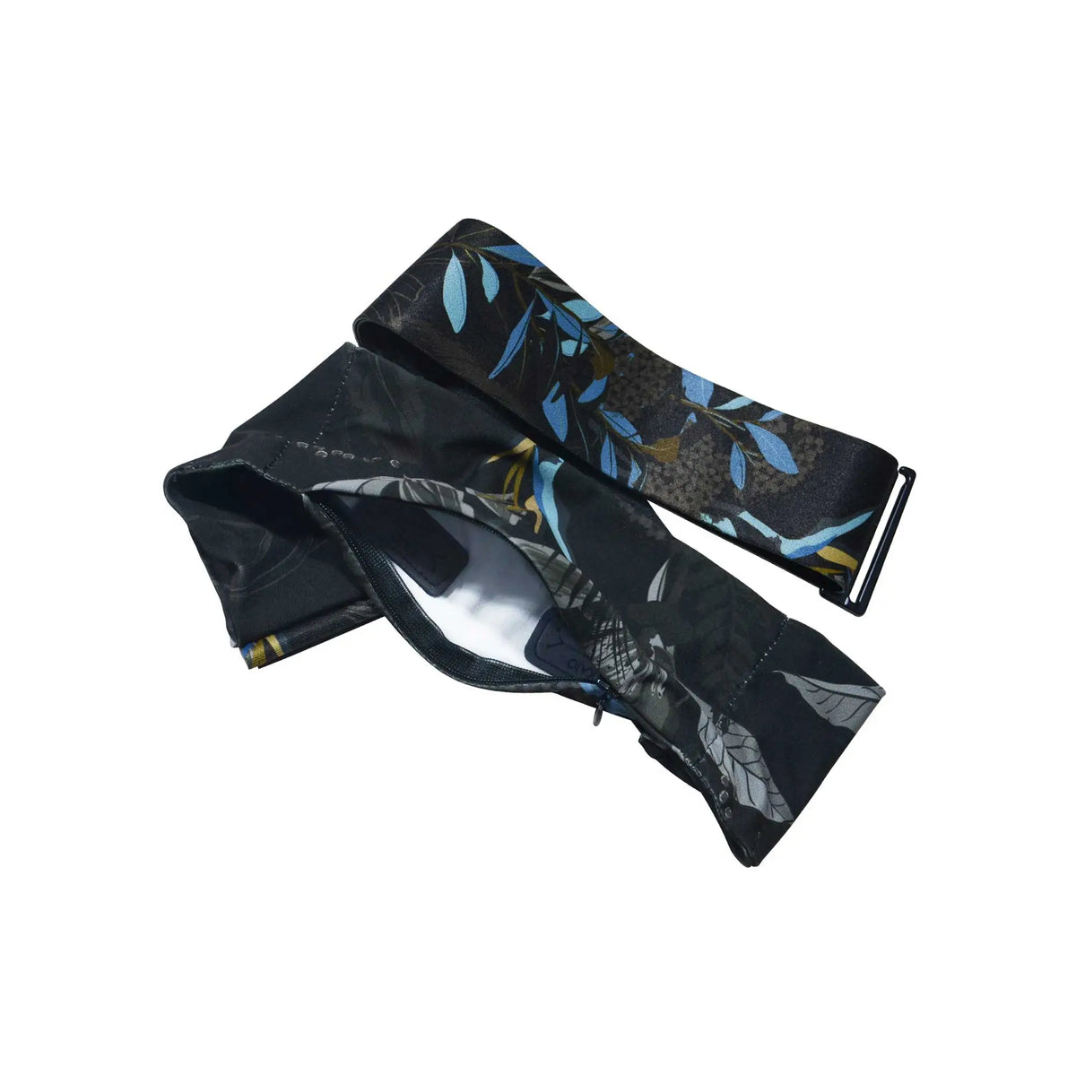 Midnight Madrid insulin pump belt open zipper pocket detail showing compartment for insulin pump storage