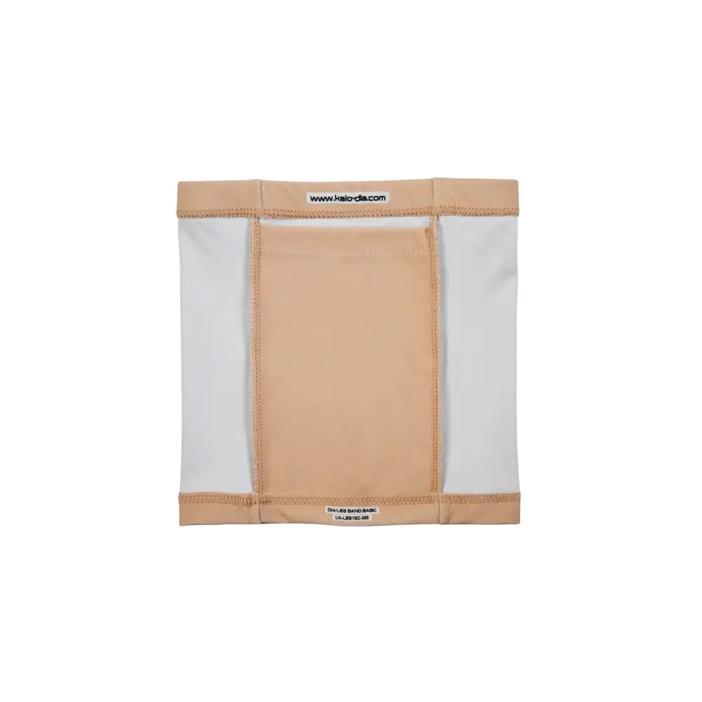 Insulin pump leg band by Dia-Legband Basic, designed for comfort and practicality, available in beige color.