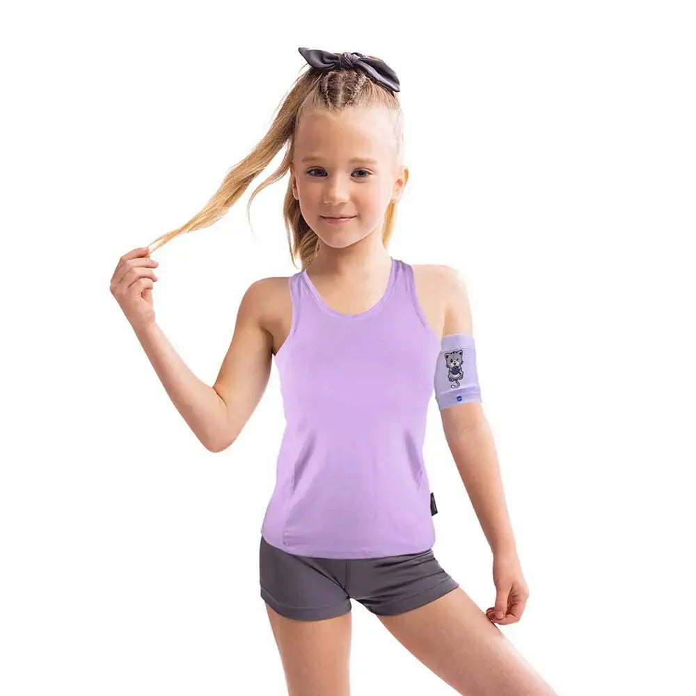 insulin pump tank top for kids lavender color clothing with pocket for secure insulin pump carrying