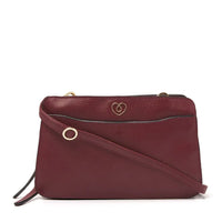 Leather Diabetic Supplies Shoulder Bag - CARICE, Burgundy, with adjustable strap and compartments for diabetic essentials.