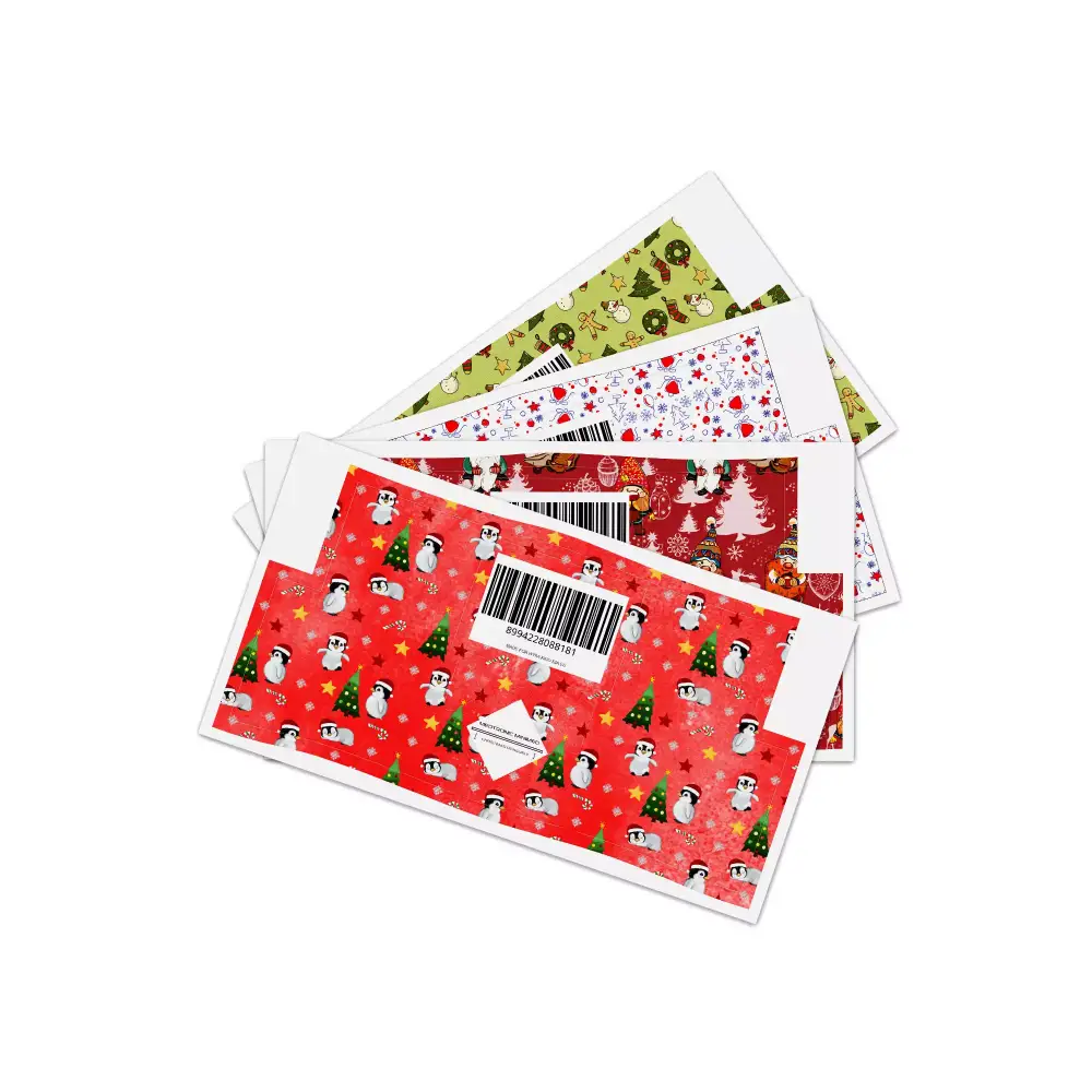 Colorful holiday gift wrapping papers featuring Medtronic MiniMed Stickers for Christmas 2024