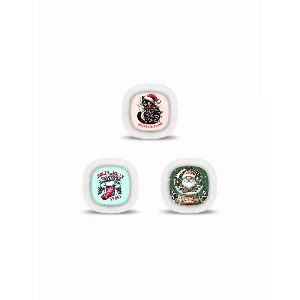 Three square ceramic plates with Christmas designs for Medtronic Simplera CGM stickers
