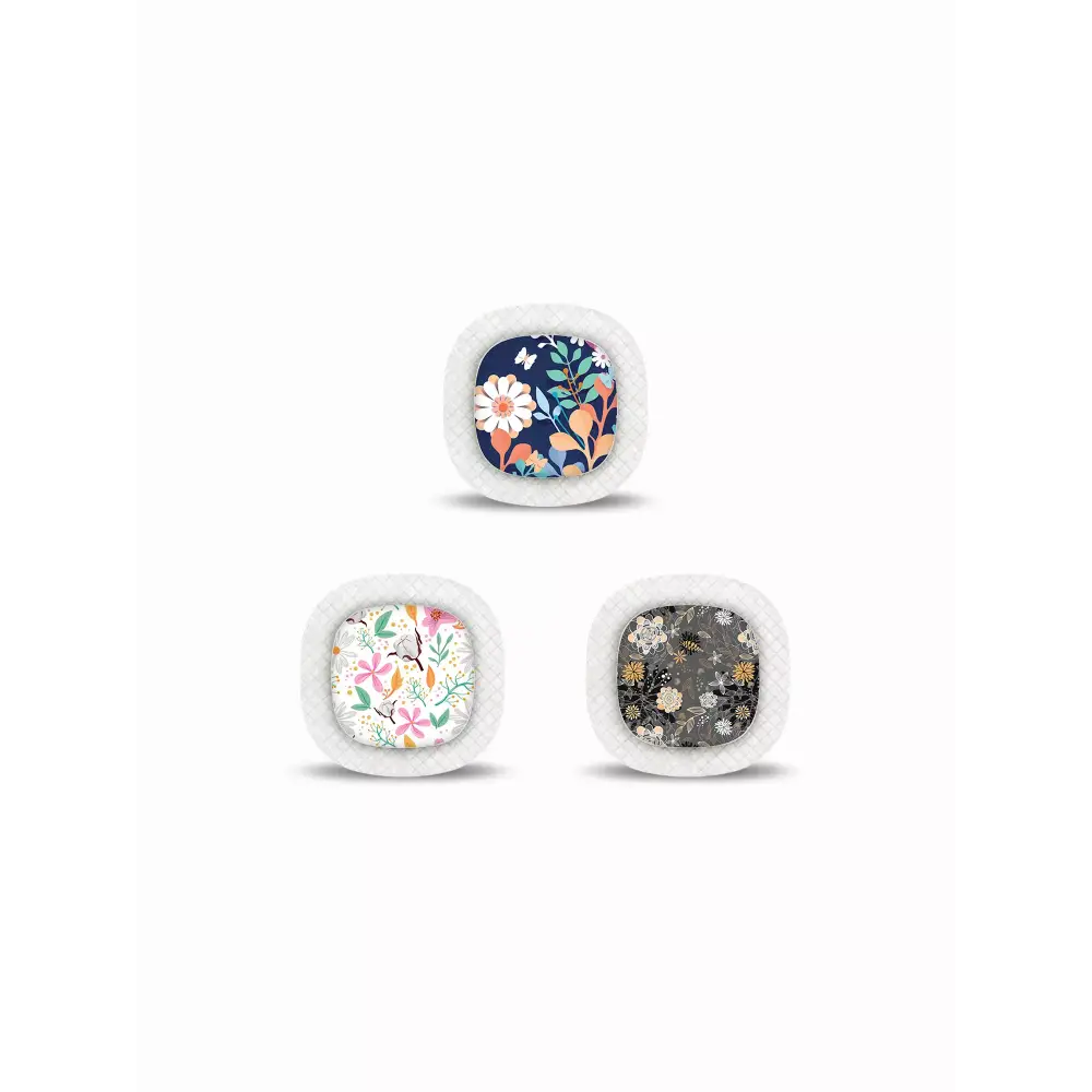 Medtronic Simplera CGM Stickers in Fun Vibes Flowers design. Personalize your CGM sensor with floral patterns. 3 stickers per set. Non-removable.