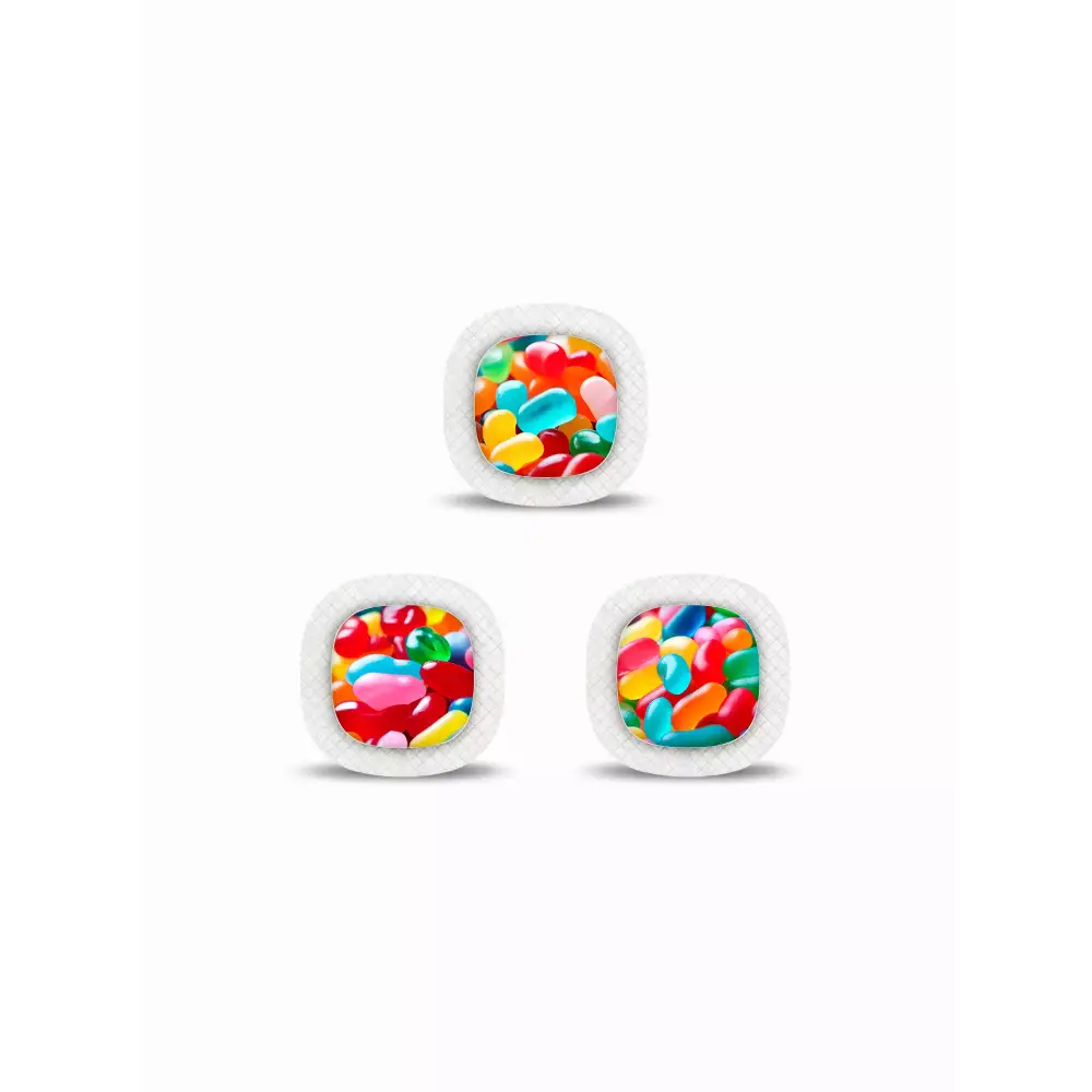 Medtronic Simplera CGM Stickers in Fun Vibes Jelly Beans design. Colorful jelly bean patterns for your CGM sensor. 3 stickers per pack. Non-removable.