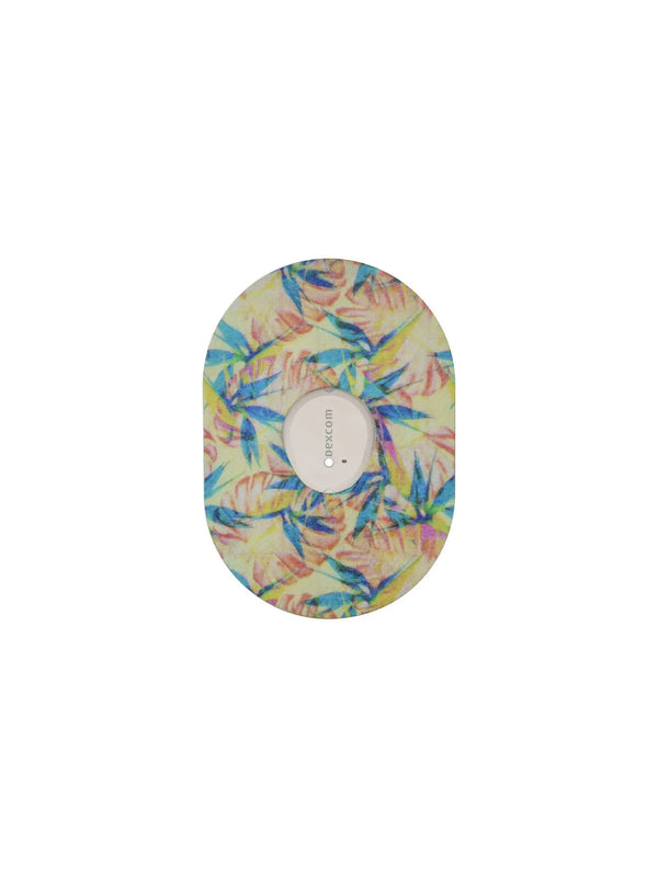 Dexcom G7 Tequila Sunrise overpatch front view colorful adhesive CGM patch designed for strong hold and skin comfort
