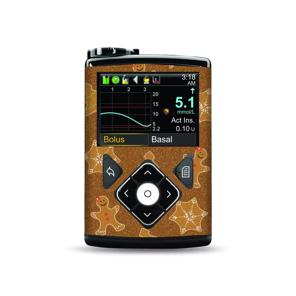 Medtronic MiniMed Insulin Pump with Christmas gingerbread and stars decorative skin