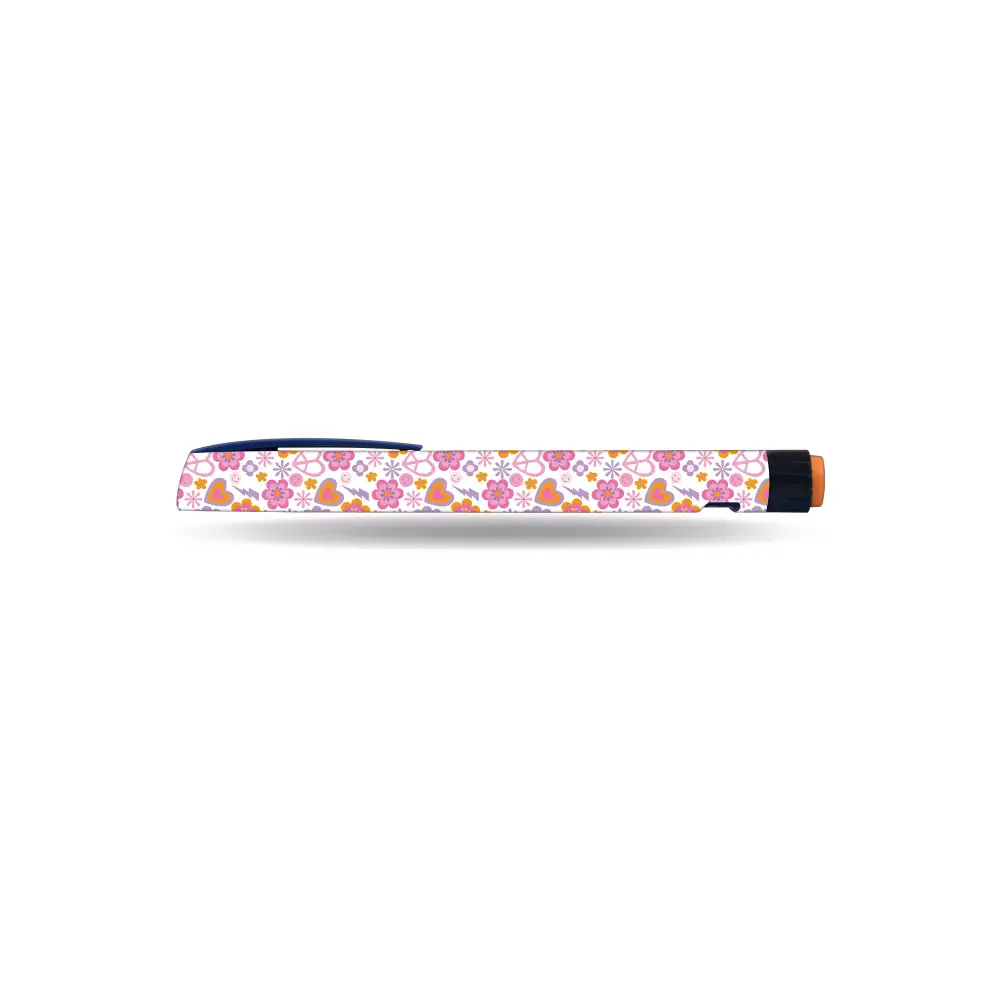 Y2K Collection sticker for NovoRapid Flexpen with floral and smiley design.