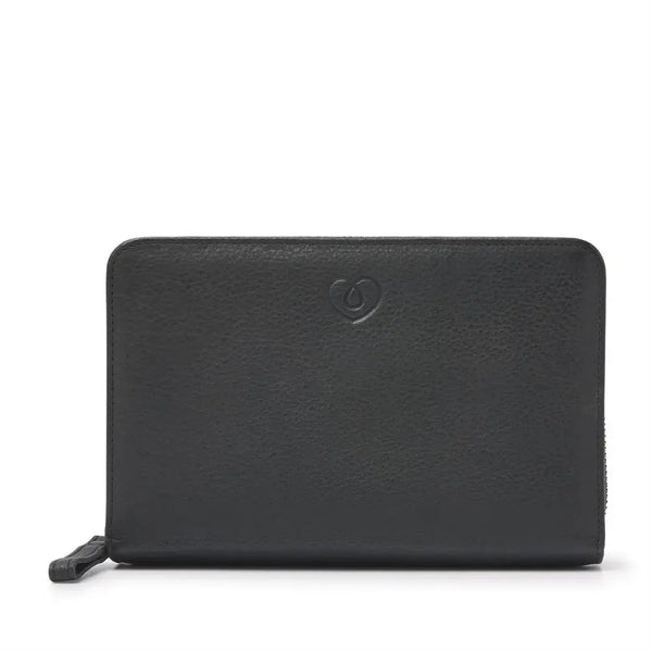 Stylish leather diabetic travel case with zip closure and ample storage.