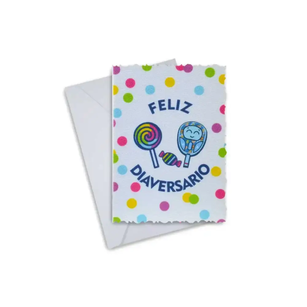 Colorful Diaversary card with candy designs, celebrating diabetes milestone.