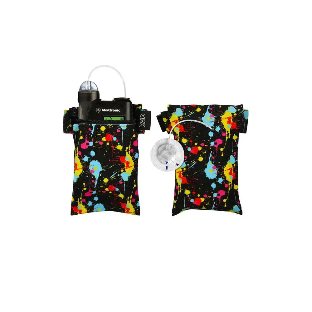 Colorful splatter paint insulated holders for Vertical Insulin Pump Pouch - Dia-Body Pouch V